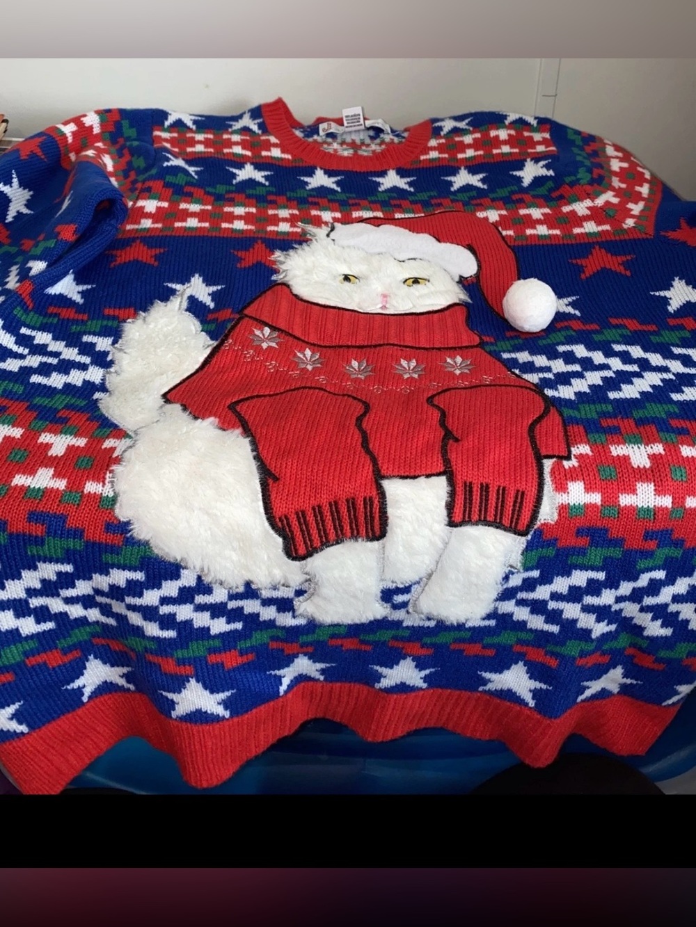 Jolly Sweaters Acrylic Ugly Christmas Sweater Cat Santa Claus Men’s Size Medium